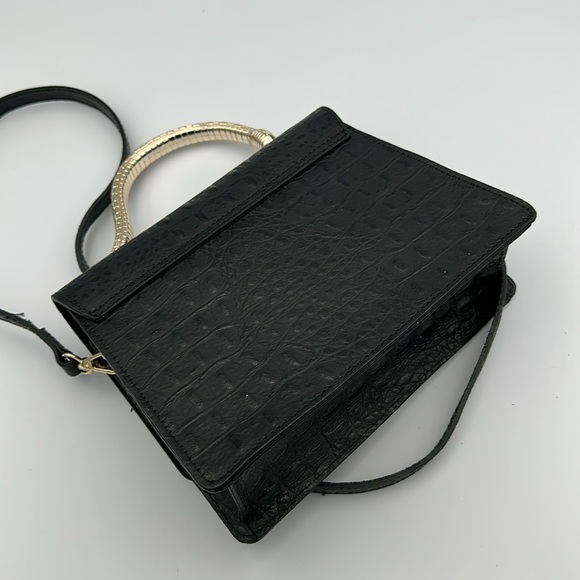 House of Harlow 1960 Croc Embossed Gold Snake Handle Crossbody Bag Like New - Picture 4 of 12